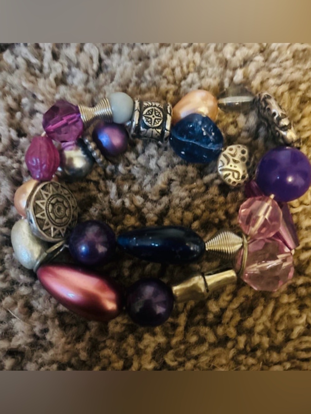 Handmade Purple & Pink Beaded Stretch Bracelet